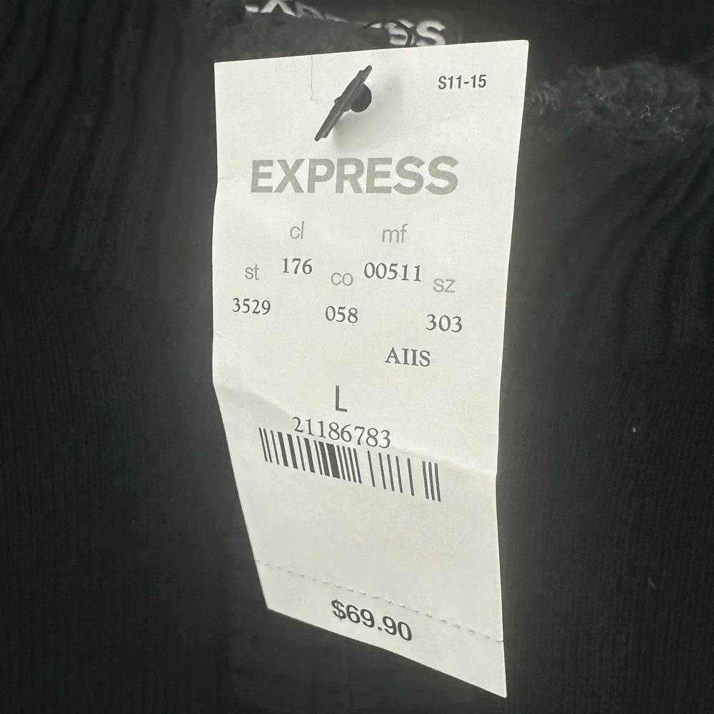 Express Quarter Zip Sweater Mens Large Black Slim Fit Military Style Ribbed NWT